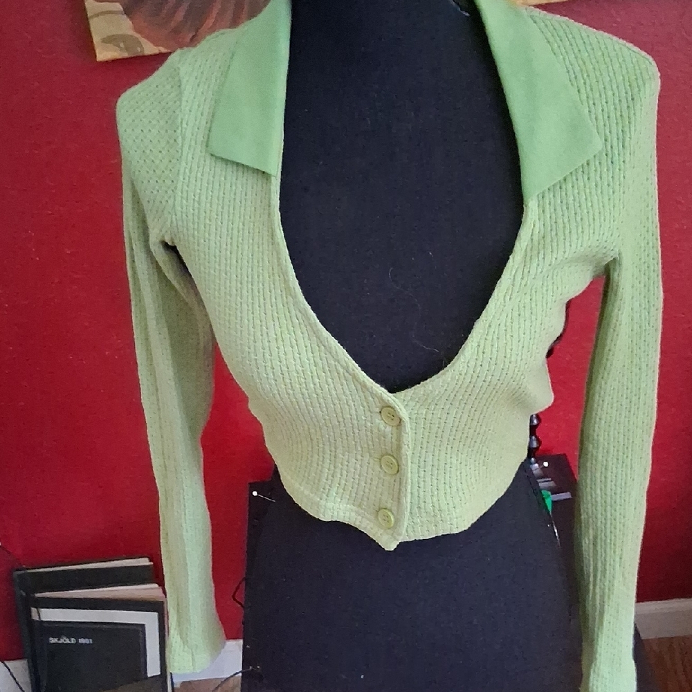 Princess Polly Lime Ribbed Button-Up Crop Top - Picture 2 of 4